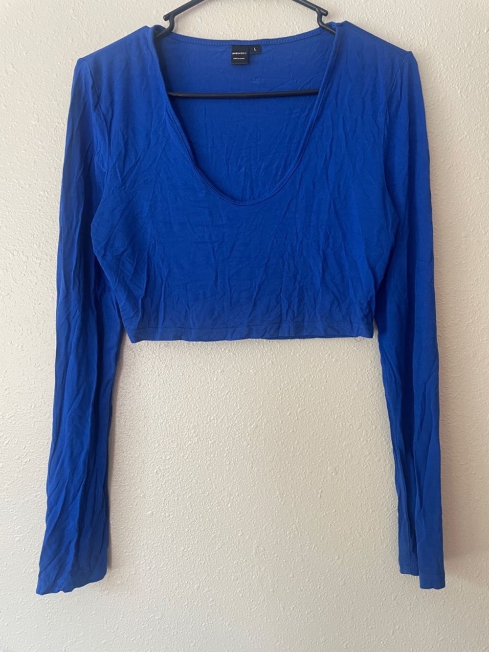 SHEIN Royal Blue Cropped Long-Sleeve Scoop Neck Top
